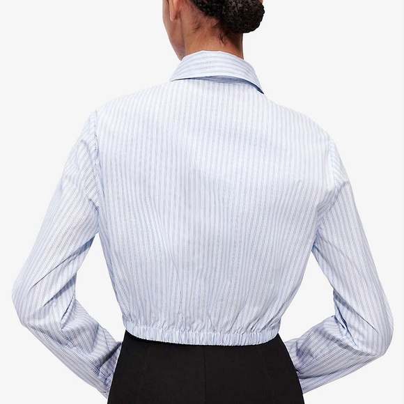Maje Cirisa Striped Cropped Cotton-Poplin Shirt - Picture 2 of 5